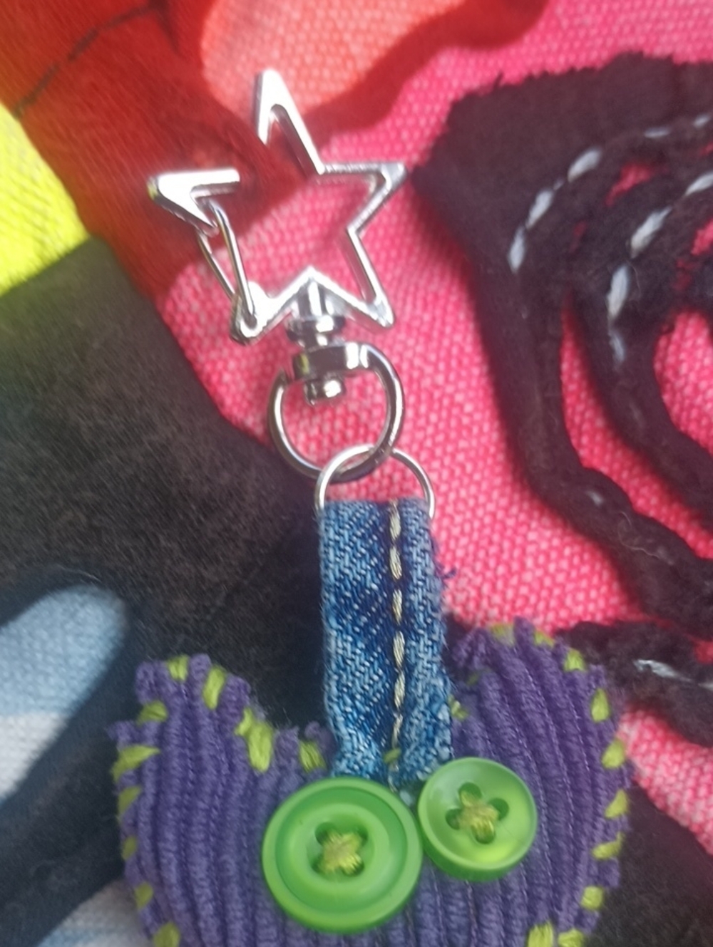 Handcrafted Denim Cat Keychain - Picture 4 of 7